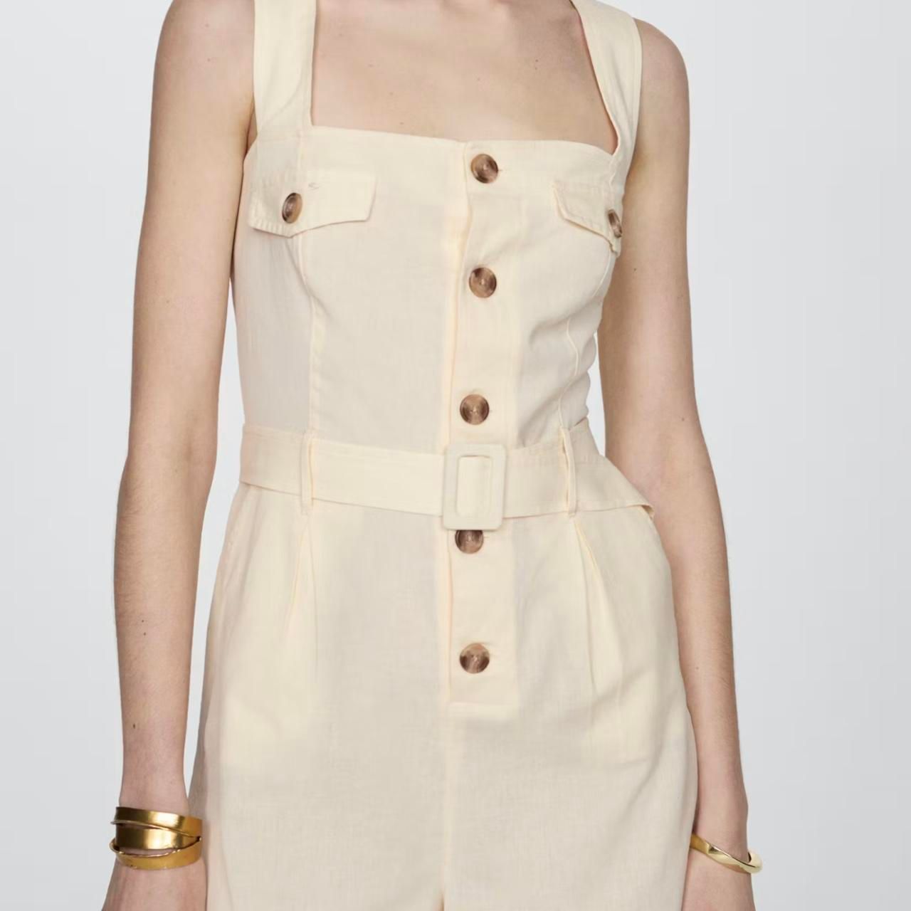 Nwt Mango Cream Linen Cotton Blend Playsuit With Belt